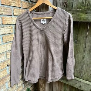 Chaser Taupe Waffle Knit Long Sleeve Top